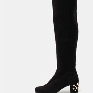 Authentic Stuart Weitzman Allwaypearl Black Suede Knee High Boots